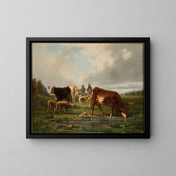 Veestapel bij waterpunt - Constant Troyon — ingelijst kunstwerk aan de muur