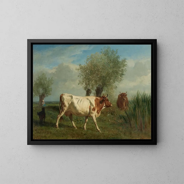 van Twee koeien op een weide - Constant Troyon — ingelijst kunstwerk aan de muur