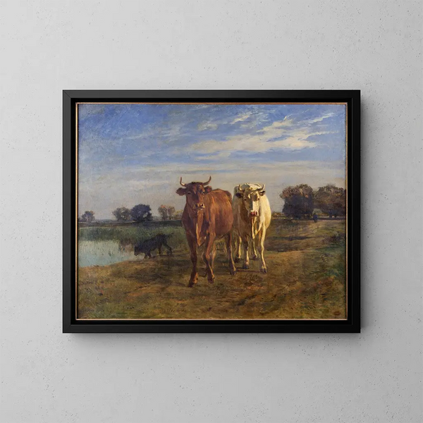 Twee koeien in een landschap - Constant Troyon — ingelijst kunstwerk aan de muur