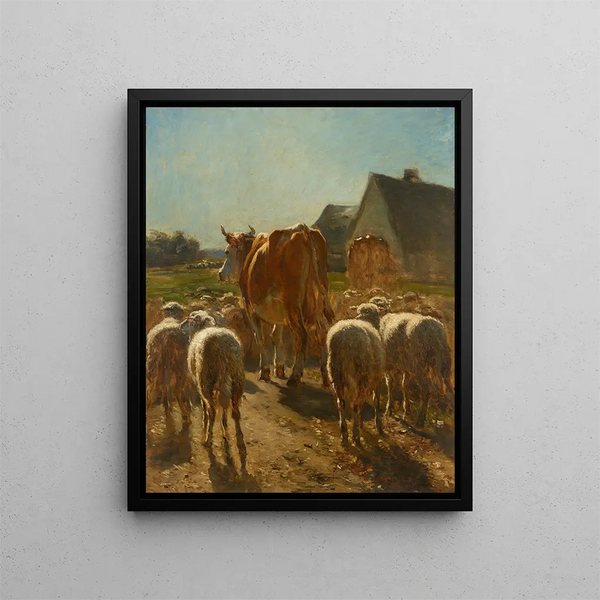 Constant Troyon - Vaches et moutons rentrant la ferme effet de soleil.webp