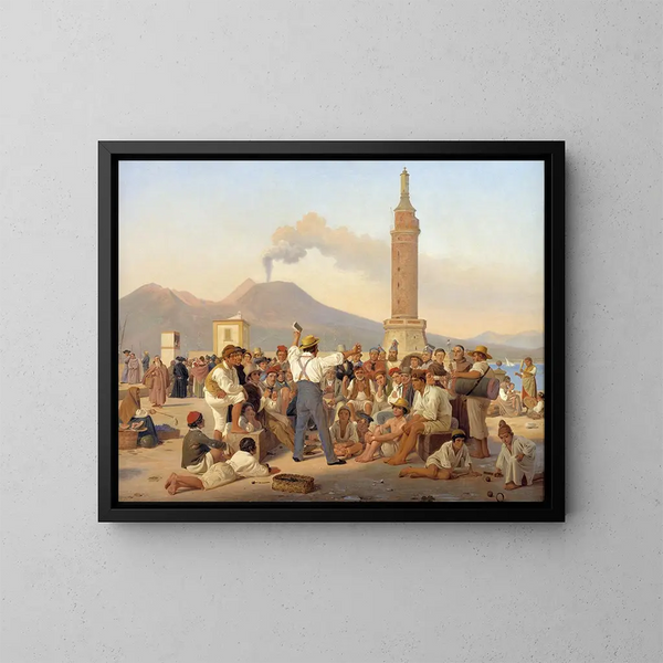Een verteller uit de Orlando Furioso aan de Molo van Napels - Constantin Hansen — ingelijst kunstwerk aan de muur