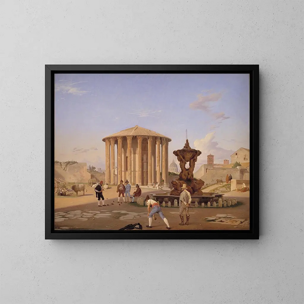 Piazza de la Bocca della Verità met het zogenaamde Vesta-tempel in Rome - Constantin Hansen — ingelijst kunstwerk aan de muur