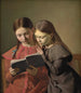 De zusters kunstenaars Signe en Henriette lezend een boek - Constantin Hansen — weergave van het kunstwerk