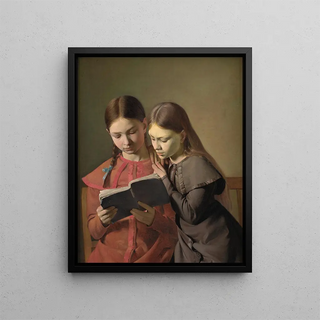 Constantin Hansen - The Artists Sisters Signe and Henriette Reading a Book.webp
