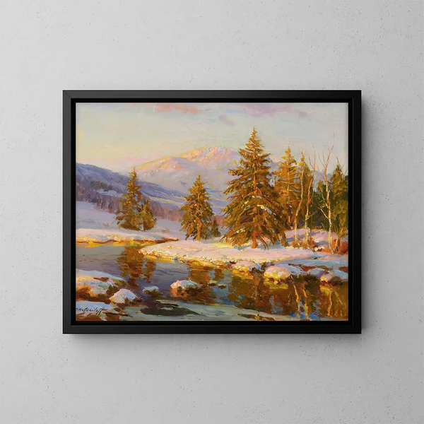 Winterzonsondergang - Constantin Westchiloff — ingelijst kunstwerk aan de muur