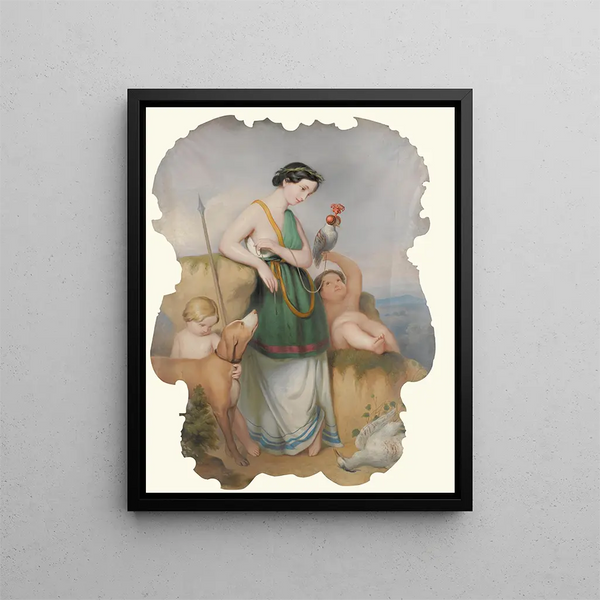Continental School - Girl With Two Children Hound And Birds.webp