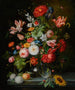 Natuurschilderij met bloemen in een glazen vaas - Continentale School — weergave van het kunstwerk