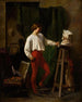 jonge beeldhouwer in zijn atelier - Continentale School — weergave van het kunstwerk