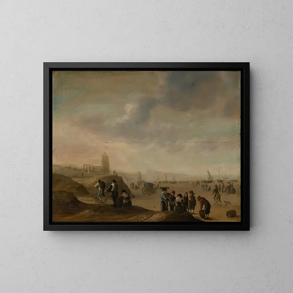 Strandscène met veel figuren - Cornelis Beelt — ingelijst kunstwerk aan de muur