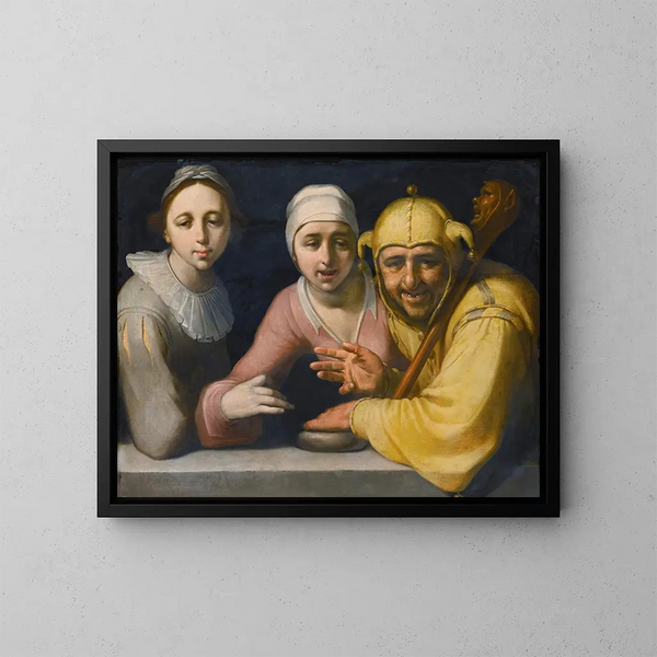 van een gek met twee vrouwen - Cornelis Cornelisz van Haarlem — ingelijst kunstwerk aan de muur