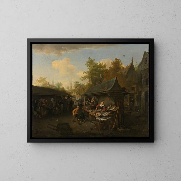 Vismarkt - Cornelis Dusart — ingelijst kunstwerk aan de muur