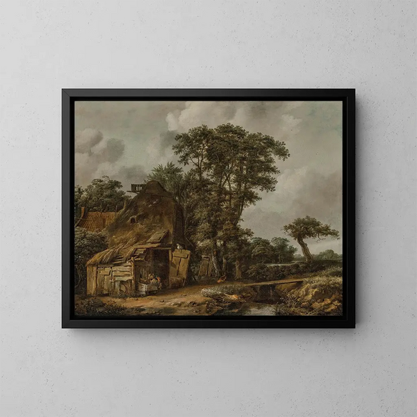 van een landschap met een boerderij bij een beek - Cornelis Gerritsz Decker — ingelijst kunstwerk aan de muur