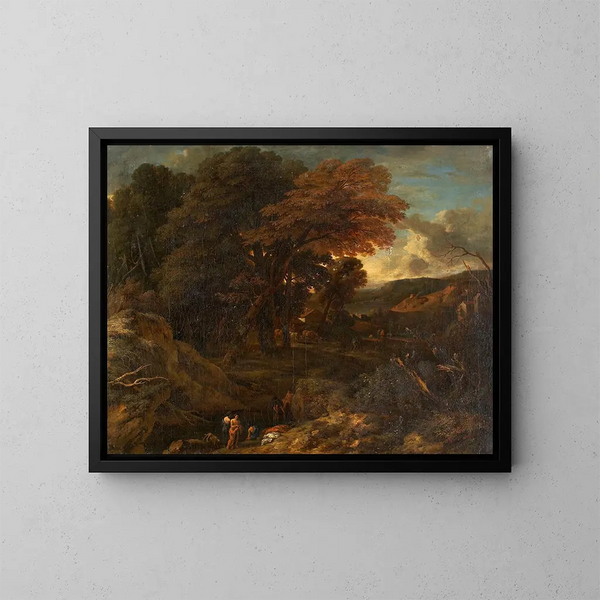 Landschap in het zuiden met zwemmers - Cornelis Huysmans — ingelijst kunstwerk aan de muur