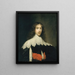 Portret van een heer – Cornelis Jonson van Ceulen — zwarte kleding, witte kanten kraag en rode strikken, ingelijste kunstdruk aan de muur
