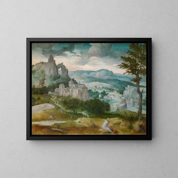 Landschap met Sint-Jerome - Cornelis Massijs — ingelijst kunstwerk aan de muur