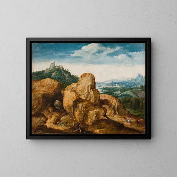 Landschap met de Vlucht naar Egypte - Cornelis Massijs — ingelijst kunstwerk aan de muur