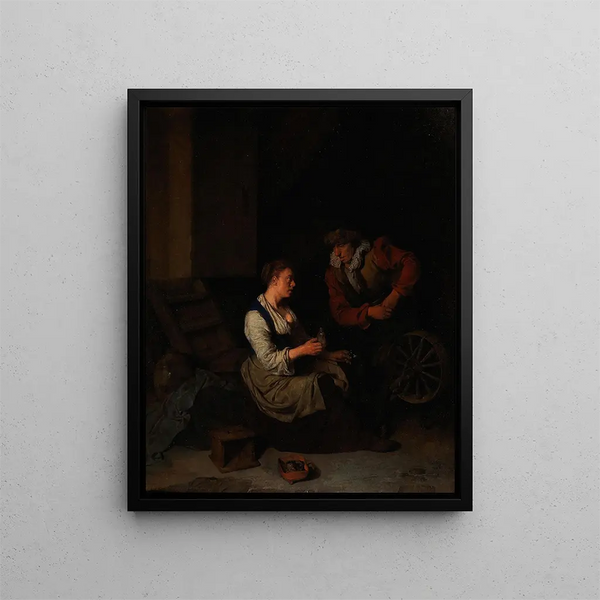 Cornelis Pietersz Bega - A Suitor With A Woman At A Spinning Wheel.webp