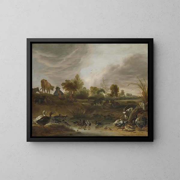 Landschap met dieren - Cornelis Saftleven — ingelijst kunstwerk aan de muur