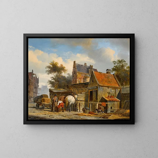 Cornelis Springer - A Street Scene with a Blacksmith at Work.webp