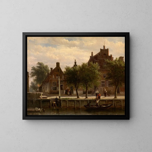Vue du port de Hasselt, Overijssel - Cornelis Springer — ingelijst kunstwerk aan de muur