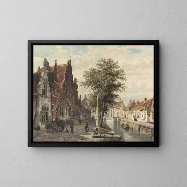 uitzicht op het kanaal in Hasselt - Cornelis Springer — ingelijst kunstwerk aan de muur