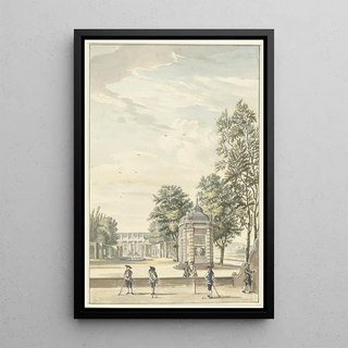 Cornelis Troost - Gezicht op een buitenplaats met vier kolfspelers.webp