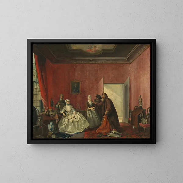 Johanna en de Joodse handelaren - Cornelis Troost — ingelijst kunstwerk aan de muur