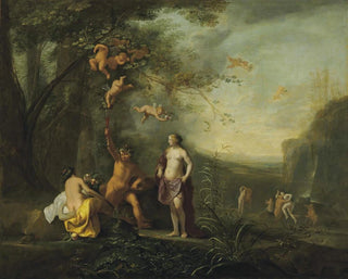 Cornelis Van Poelenburch - Bacchus Venus and Ceres under a grapevine in a pastoral landscape with putti nymphs and satyrs.webp
