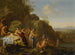 Diane en haar nimfen in een landschap met de karkassen van de jacht - Cornelis van Poelenburch — weergave van het kunstwerk