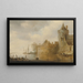 Landschap met rivier, toren en dorpsgebouwen achter een muur - Cornelis van der Schalcke — ingelijst kunstwerk aan de muur
