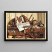 Trompe-l'œil with trumpet, celestial globe, and proclamation of Frederik III - Cornelius Norbertus Gijsbrechts — framed artwork on a wall