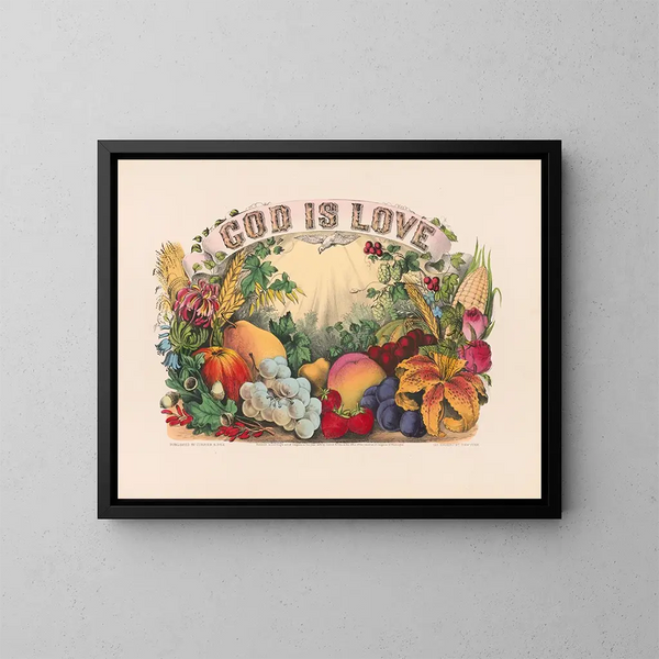 God is liefde - Currier & Ives — ingelijst kunstwerk aan de muur