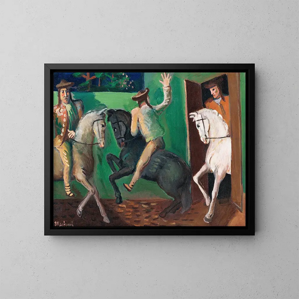 Ruiters te paard - Cyprian Majernik — ingelijst kunstwerk aan de muur
