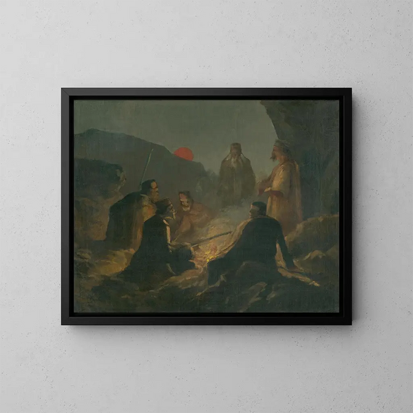Bij het kampvuur van de partizanen - Cyril Kutlik — ingelijst kunstwerk aan de muur