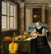 Dame spelend op de luit - Hendrick van Steenwijck de Jongere — weergave van het kunstwerk