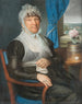 Dame met naaiwerk bij een raam - Daniel Caffé — weergave van het kunstwerk