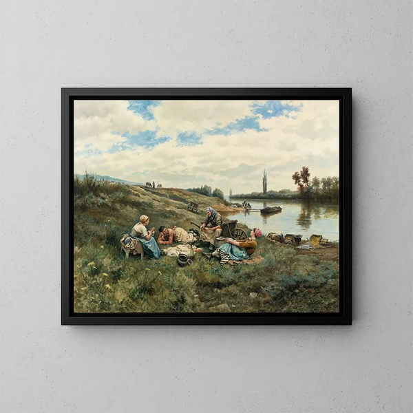 Na een lunch aan de oevers van de Seine - Daniel Ridgway Knight — ingelijst kunstwerk aan de muur