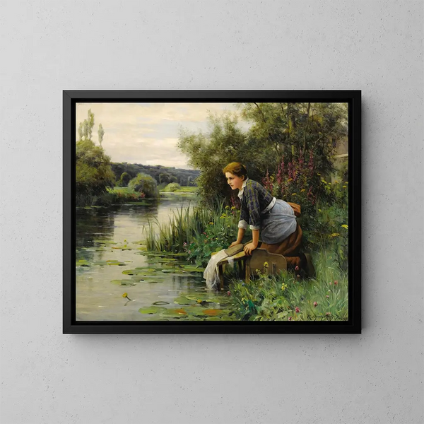 Laveuse aan de waterkant - Daniel Ridgway Knight — ingelijst kunstwerk aan de muur