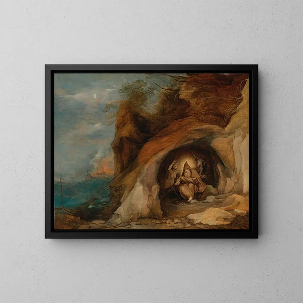 Landschap met de Verleiding van Sint-Antonius - Daniel Seghers — ingelijst kunstwerk aan de muur