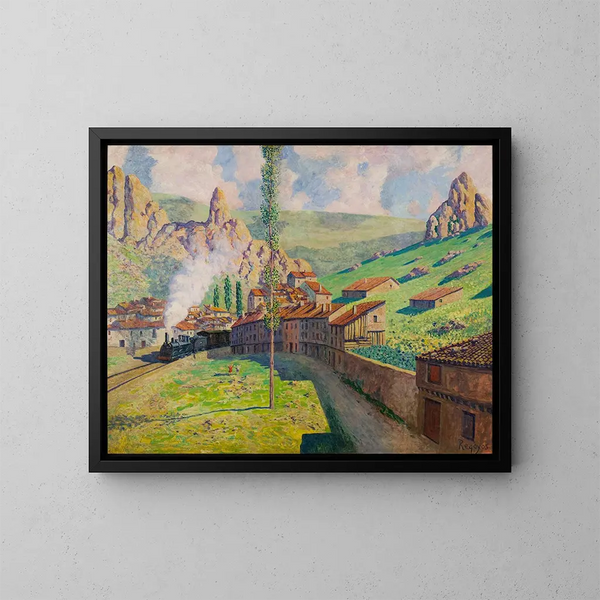 trein passerend bij Pancorbo - Darío de Regoyos — ingelijst kunstwerk aan de muur