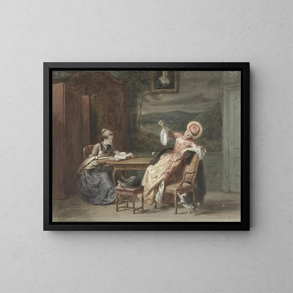 Twee jonge vrouwen aan een tafel - David Bles — ingelijst kunstwerk aan de muur