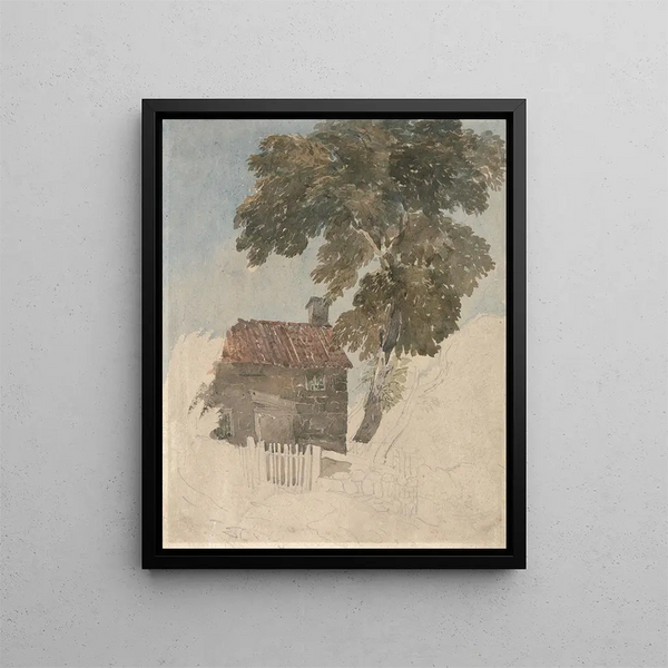 Chalet en bomen - David Cox — ingelijst kunstwerk aan de muur