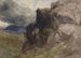Landschap met rotsen in Wales met figuur die op de voorgrond rechts tekent - David Cox — weergave van het kunstwerk