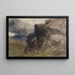 Landschap met rotsen in Wales met figuur die op de voorgrond rechts tekent - David Cox — ingelijst kunstwerk aan de muur