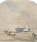 Studie van de zee met een zeilboot en een roeiboot Hulk - David Cox — weergave van het kunstwerk