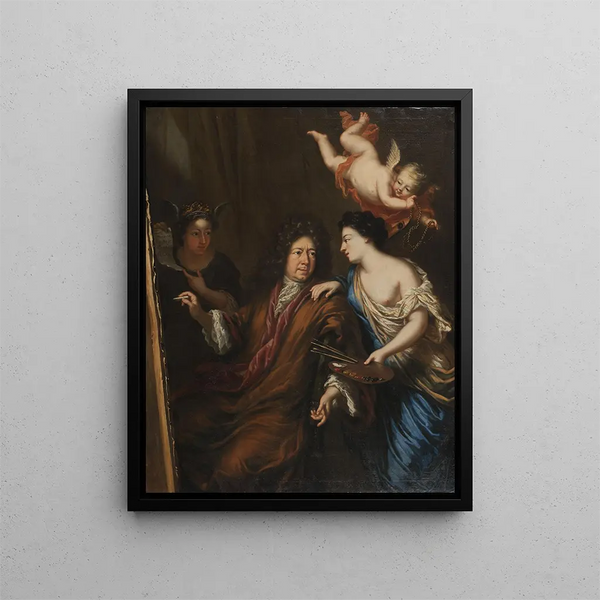 Zelfportret met allegorieën - David Klöcker Ehrenstrahl — ingelijst kunstwerk aan de muur