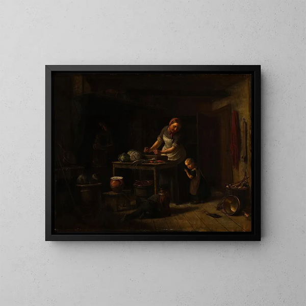 Keukeninterieur schilderij - David Monies — ingelijst kunstwerk aan de muur