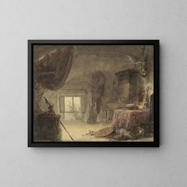 Atelier ingericht in een zolder - David Roberts — ingelijst kunstwerk aan de muur