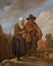 Oudere dame die een haard en een draailier speler vasthoudt - David Teniers — weergave van het kunstwerk