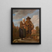 Oudere dame die een haard en een draailier speler vasthoudt - David Teniers — ingelijst kunstwerk aan de muur